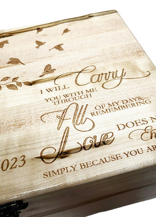 Tree with Birds 'Carry you With Me' Poem Memory Box Add Text, Personalized Handmade Custom Wood Memorial Laser Engraved Box