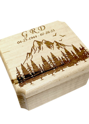Mountains Ring Box Add Text, Personalized Handmade Custom Laser Engraved Wooden Ring Box