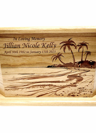 Custom Engraved Handmade Personalized Beach Scene Urn, Coastal Palm Trees Design Urn, Nautical Urn