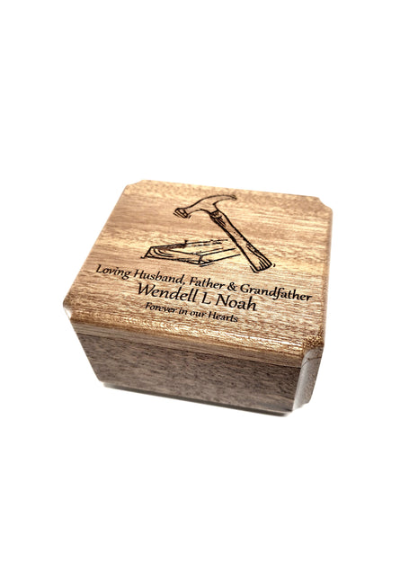 Hammer & Board Mini Urn Add Text, Small Shareable Urn, Carpenter Urn Personalized Handmade Custom Laser Engraved