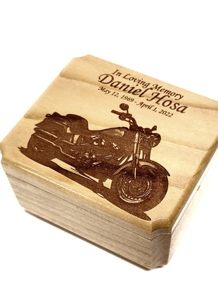 Motorcycle Mini Music Box Add Text, Personalized Handmade Custom Wood Small Wind Up Music Box