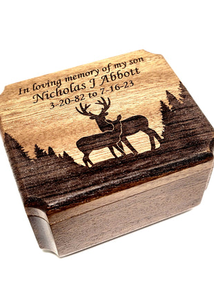 Deer Couple Mini Music Box Add Text, Personalized Handmade Custom Wood Small Wind Up Music Box