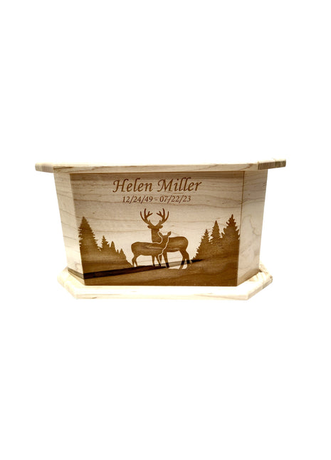 Deer Couple Urn Add Text, Personalized Handmade Custom Wood Laser Engraved Memorial Urn