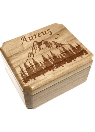 Mountains Ring Box Add Text, Personalized Handmade Custom Laser Engraved Wooden Ring Box