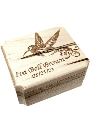Hummingbird Ring Box Add Text, Personalized Handmade Custom Laser Engraved Wooden Ring Box