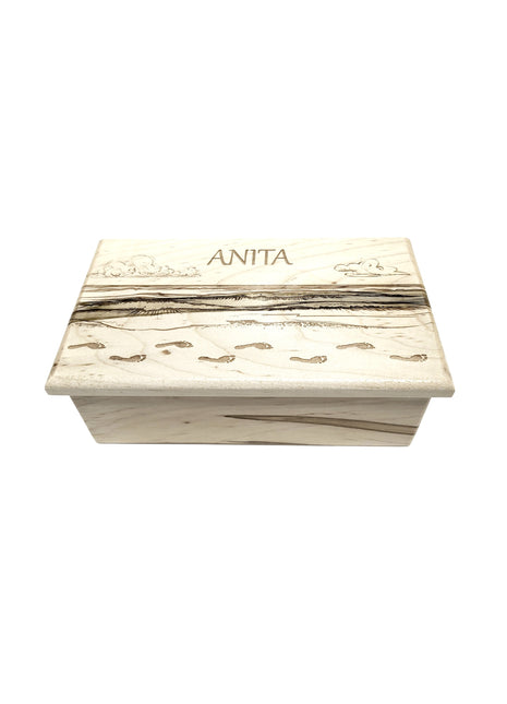 Footprints in Sand Electronic Music Box Add Text, Personalized Custom Wood Laser Engraved Music Box