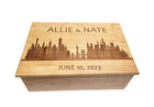 New York Skyline Memory Box Add Text, Personalized Handmade Custom Wood Memorial Laser Engraved Box