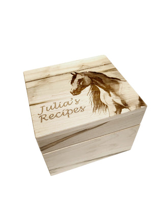 Horse Recipe Card Box Add Text,  Personalized Custom Laser Engraved Kitchen Recipe Card Box, 6"x4" Recipe Card Storage Holder