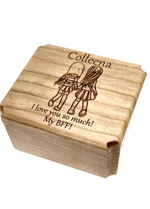 Sisters Friends Ring Box Add Text, Personalized Handmade Custom Laser Engraved Wooden Ring Box