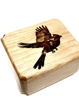 Cardinal Mini Music Box Add Text, Personalized Handmade Custom Wood Small Wind Up Music Box