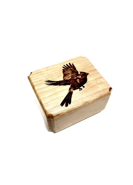 Cardinal Mini Music Box Add Text, Personalized Handmade Custom Wood Small Wind Up Music Box