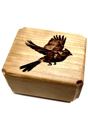 Cardinal Bird Ring Box Add Text, Personalized Handmade Custom Laser Engraved Wooden Ring Box