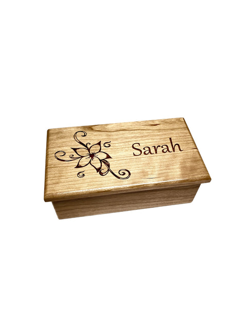 Flower Swirl Music Box Add Text, Personalized Custom Laser Engraved Traditional Wind Up Handmade Wood Music Box