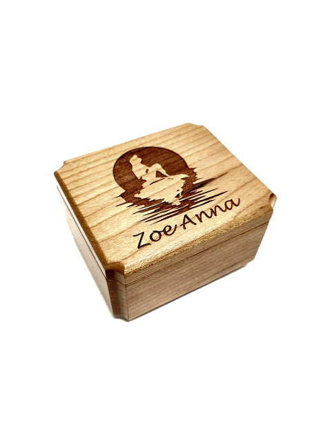 Mermaid Sunset Mini Music Box Add Text, Personalized Handmade Custom Wood Small Wind Up Music Box