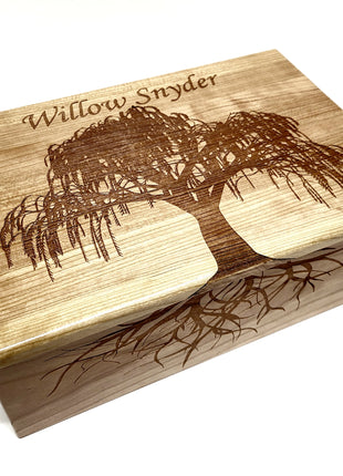 Willow Tree Memory Box Add Text, Personalized Handmade Custom Wood Memorial Laser Engraved Box