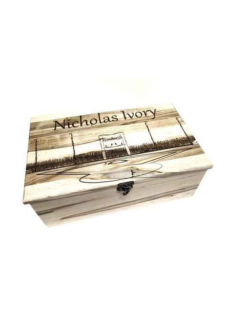 Baseball Field Memory Box Add Text, Personalized Handmade Custom Wood Memorial Laser Engraved Box