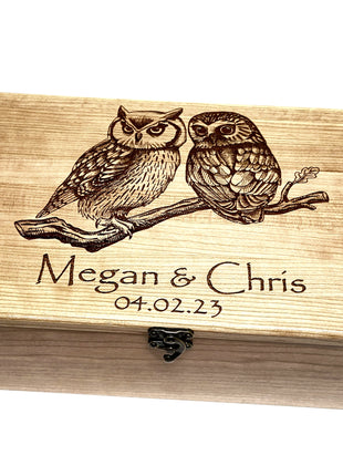 Owl Memory Box Add Text, Personalized Handmade Custom Wood Memorial Laser Engraved Box