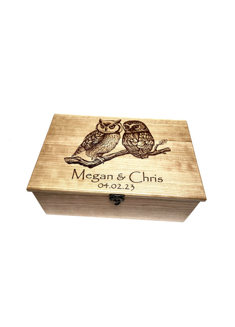 Owl Memory Box Add Text, Personalized Handmade Custom Wood Memorial Laser Engraved Box