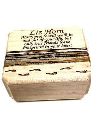 Beach Footprints Ring Box Add Text, Personalized Handmade Custom Laser Engraved Wooden Ring Box