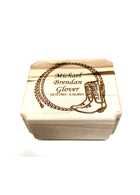 Lasso & Boots Mini Urn Add Text, Small Shareable Urn, Infant Urn Personalized Handmade Custom Laser Engraved