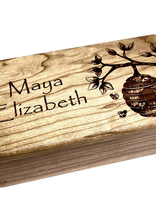 Bee Hive Electronic Music Box Add Text, Personalized Handmade Custom Wood Laser Engraved Music Box