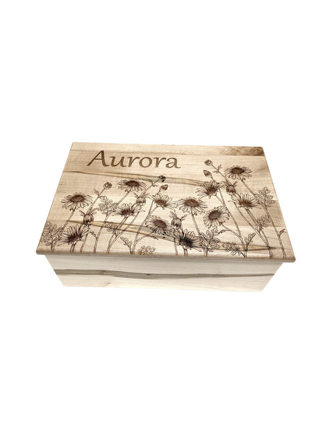 Sunflowers Blooming Memory Box Add Text, Personalized Handmade Custom Wood Memorial Laser Engraved Box