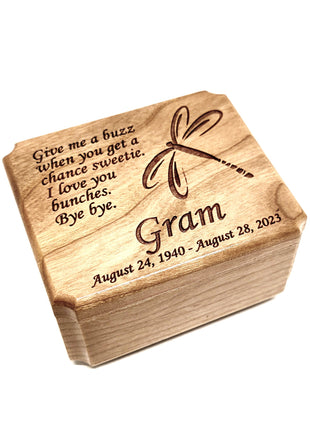 Dragonfly Ring Box Add Text, Personalized Handmade Custom Laser Engraved Wooden Ring Box