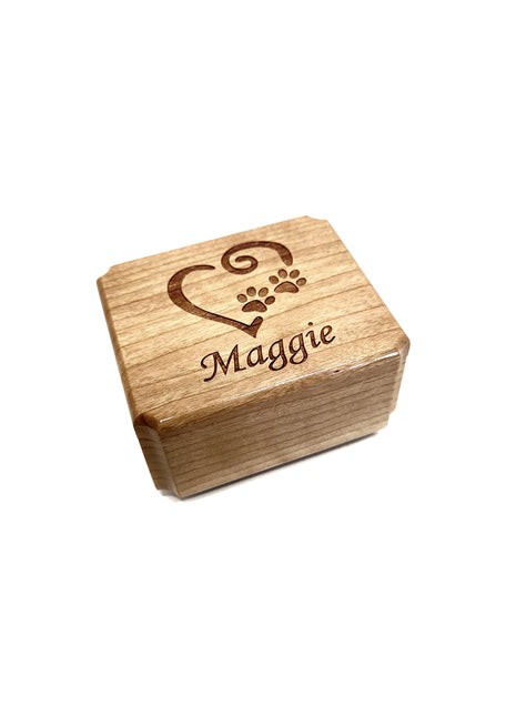 Paw Heart Mini Music Box Add Text, Personalized Handmade Custom Wood Small Wind Up Music Box