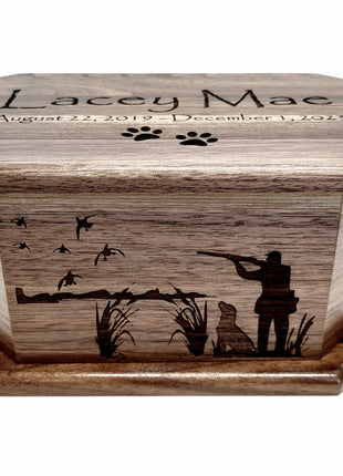 Duck Hunting Pet Urn Add Text, Handmade Personalized Custom Laser Engraved Wooden Small Urn