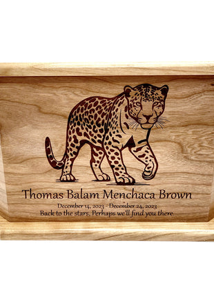 Cheetah Urn Add Text, Personalized Handmade Custom Wood Laser Engraved Memorial Urn