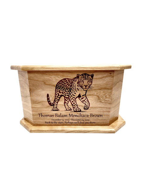 Cheetah Urn Add Text, Personalized Handmade Custom Wood Laser Engraved Memorial Urn