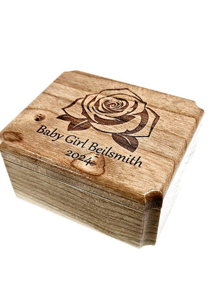 Rose Ring Box Add Text, Personalized Handmade Custom Laser Engraved Wooden Ring Box