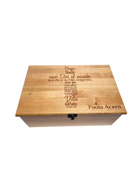 Spanish Cruz Juan 3:16 Caja de memoria Añadir texto, Personalized Handmade Custom Wood Memorial Laser Engraved Box