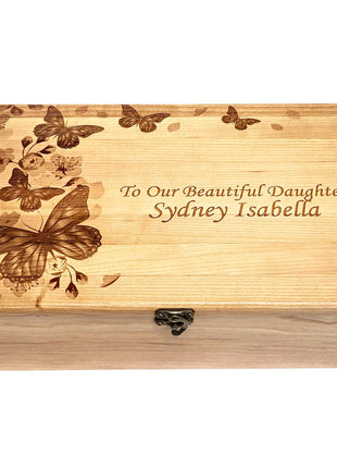 Butterfly Memory Box Add Text, Personalized Handmade Custom Wood Memorial Laser Engraved Box