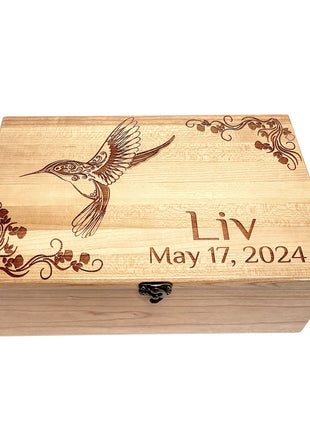 Humming Bird Memory Box Add Text, Personalized Handmade Custom Wood Memorial Laser Engraved Box