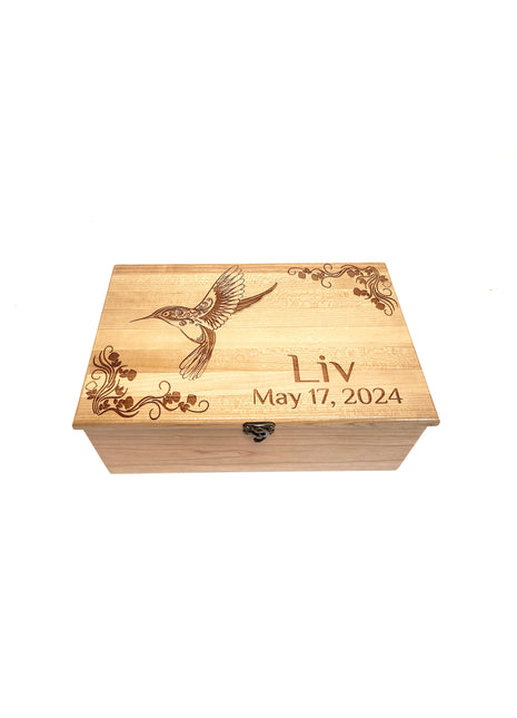 Humming Bird Memory Box Add Text, Personalized Handmade Custom Wood Memorial Laser Engraved Box