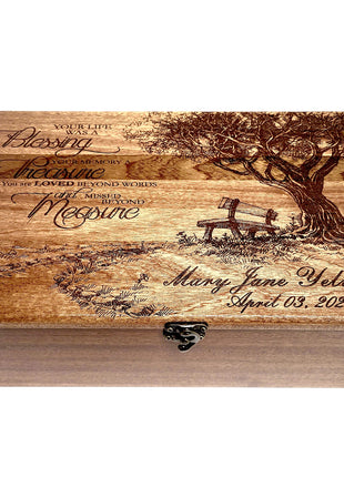 Park Bench Memorial Memory Box Add Text, Personalized Handmade Custom Wood Memorial Laser Engraved Box