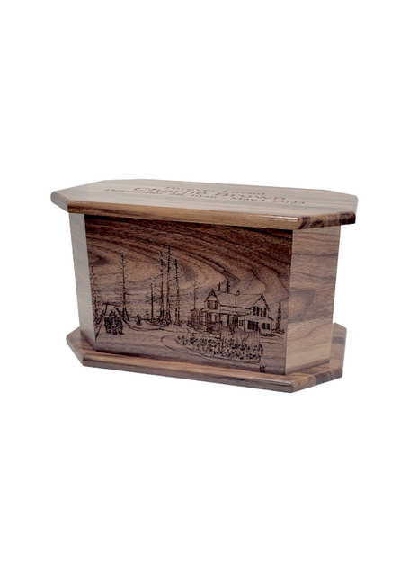 Farm House Scene Urn Add Text, Personalized Handmade Custom Wood Laser Engraved Memorial Urn
