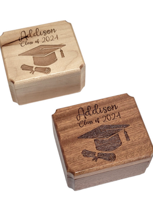 Graduation Ring Box Add Text, Personalized Handmade Custom Laser Engraved Wooden Ring Box