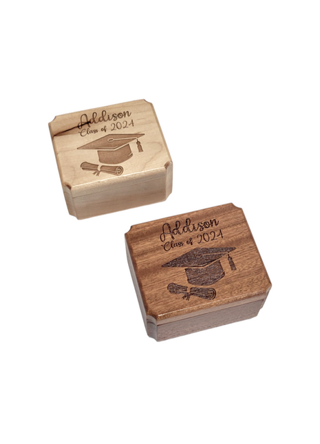 Graduation Ring Box Add Text, Personalized Handmade Custom Laser Engraved Wooden Ring Box