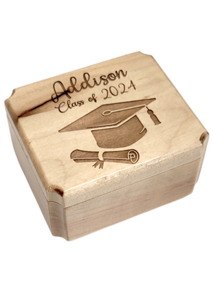 Graduation Ring Box Add Text, Personalized Handmade Custom Laser Engraved Wooden Ring Box