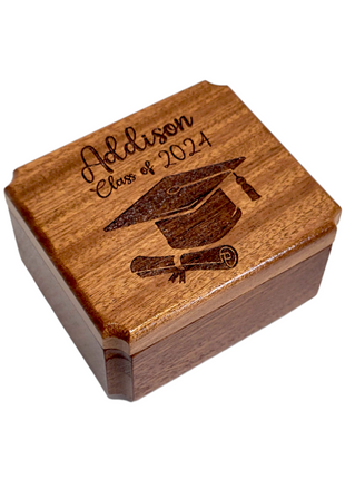 Graduation Ring Box Add Text, Personalized Handmade Custom Laser Engraved Wooden Ring Box