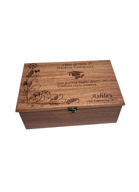 Graduation Memory Box Add Text, Personalized Handmade Custom Wood Memorial Laser Engraved Box
