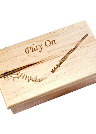 Flute Music Box Add Text, Personalized Custom Laser Engraved Traditional Wind Up Handmade Wood Music Box