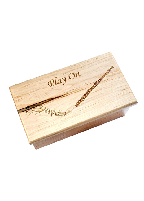 Flute Music Box Add Text, Personalized Custom Laser Engraved Traditional Wind Up Handmade Wood Music Box