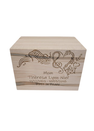 Biodegradable Urn Add Text Music Design Large, Personalized Handmade Custom Wood Laser Engraved Biodegradable All Natural Urn