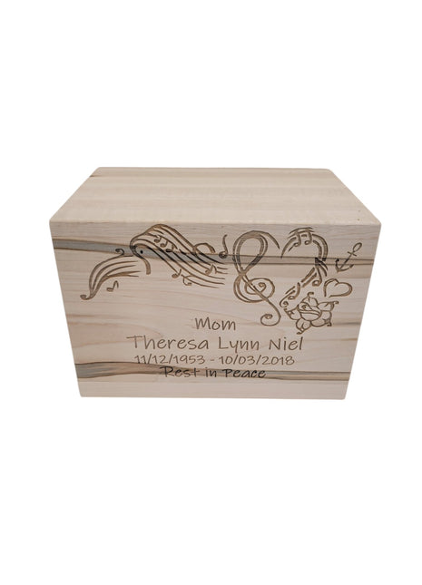 Biodegradable Urn Add Text Music Design Large, Personalized Handmade Custom Wood Laser Engraved Biodegradable All Natural Urn