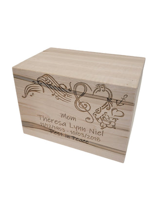 Biodegradable Urn Add Text Music Design Large, Personalized Handmade Custom Wood Laser Engraved Biodegradable All Natural Urn