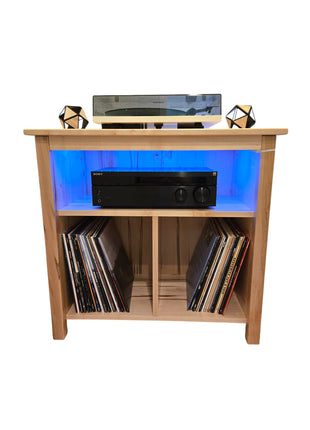 Wooden Vinyl Record Player Cabinet Modern Farmhouse design with Color Changing Lights