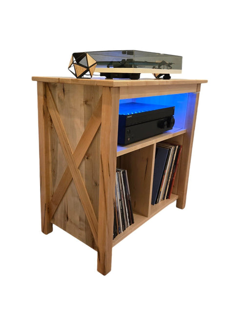 Wooden Vinyl Record Player Cabinet Modern Farmhouse design with Color Changing Lights